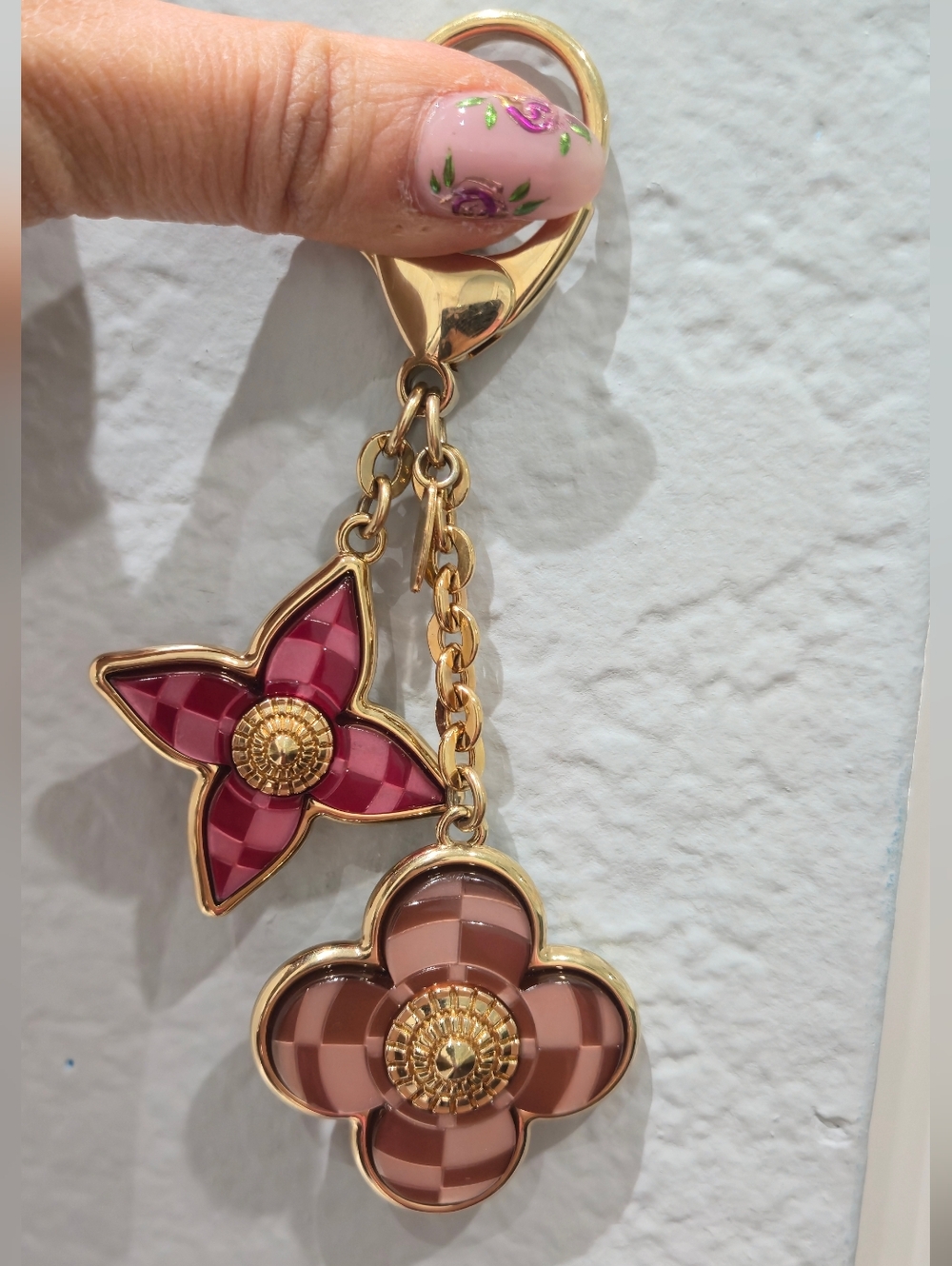 Louis Vuitton Gold-Tone Pink Floral Charm